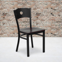 Flash Furniture Hercules Series Black Circle Back Metal Restaurant Chair with Mahogany Wood Seat XU-DG-60119-CIR-MAHW-GG